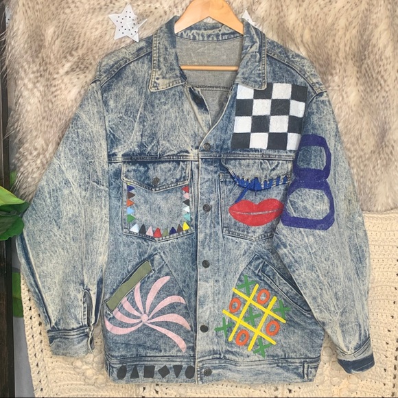 Vintage Jackets & Blazers - Vintage 1980’s Hand Painted Denim Jacket